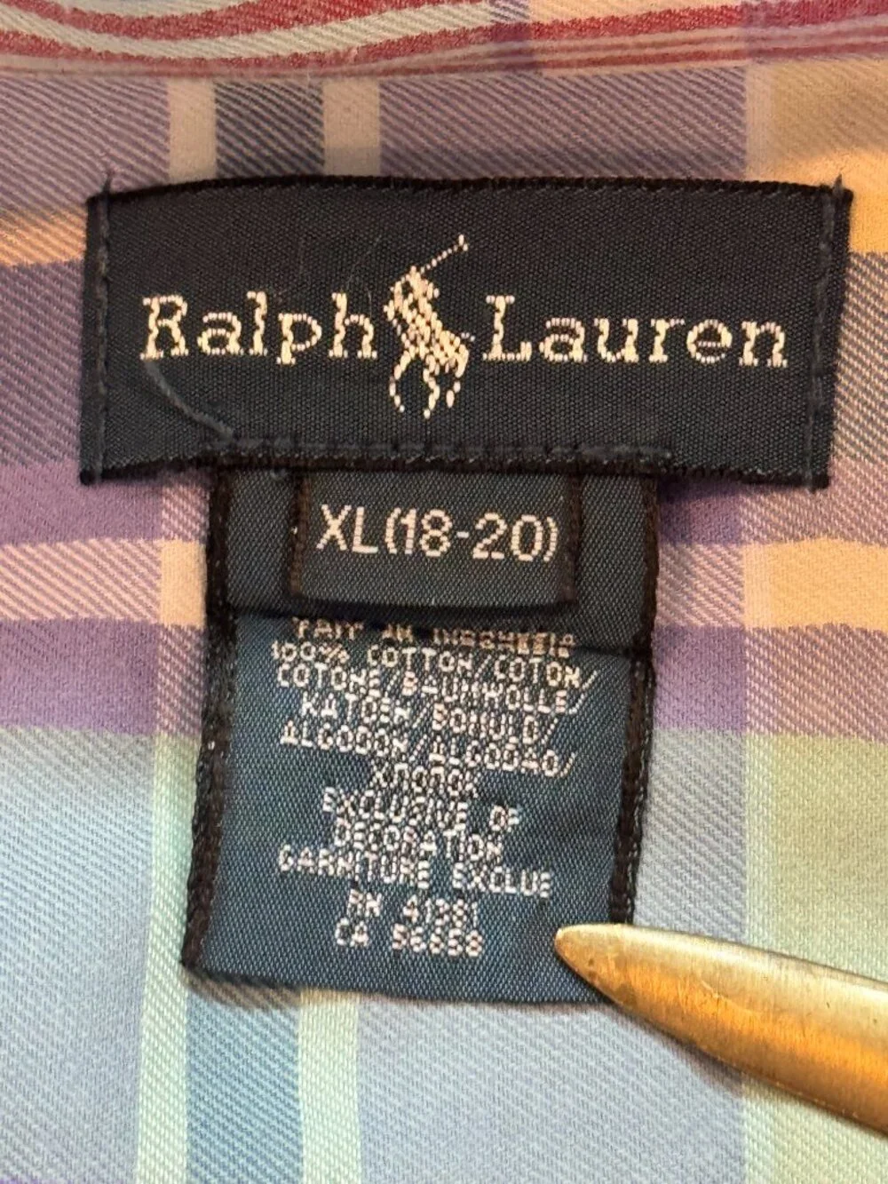 Polo Ralph Lauren Pastel Plaid Button Down Shirt Youth XL 18-20 Fit Mens XS EUC